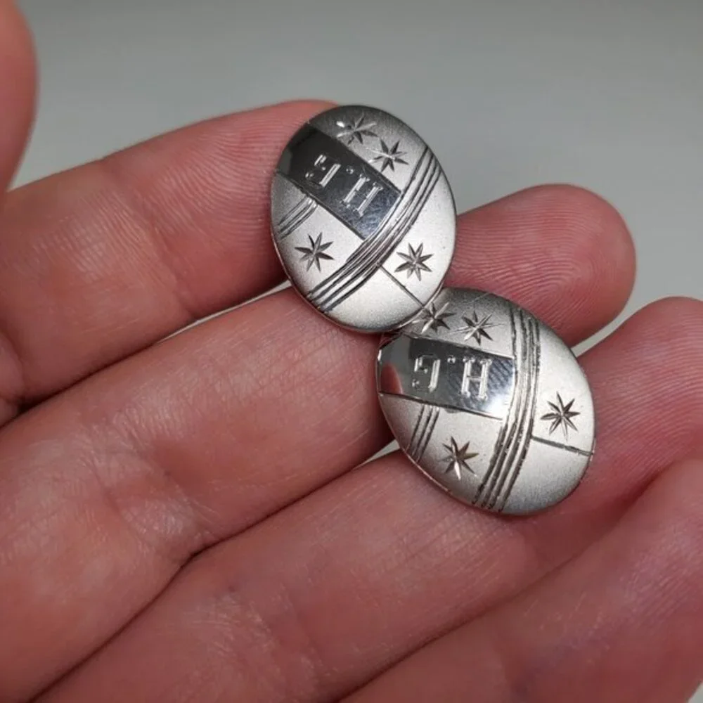 Cuff Links Monogram HG‎ H G Engraved Star Matte Str